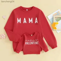 Family Matching Outfits FOCUSNORM 2 Colors Mommy and Me Valentines Family Matching Sweatshirt Outfits Letter Print Long Sleeve Round Neck Pullover Tops