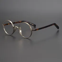 Moda óculos de sol quadros 2021 japonês artesanal puro titânio pequeno redondo e acetato perna óculos quadro miopia leitura eyewear me288e