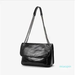 Taschen hochwertiges Leder Modetasche Metallkette Unregelmäßige Linien Mezzanine bequeme Handtaschen mit großem Fassungsvermögen gesteppt Messenger280s