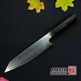 Kitchen Knives Amber 8 Inch Japanese Kitchen Chef Knives Damascus Steel VG10 67 Layer Sharp Nakiri Meat Knife With Ebony Handle Q240226