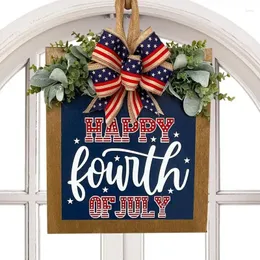 Decorative Flowers Independence Day Door Sign Welcome Patriotic Decorations Red White And Blue Wall Art Bowknot