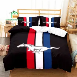 Definir Mustang Pattern Pattern Duvet Capa Conjunto de cama Queen King Kids meninos Cama Conjunto de jogos Captina de capa de capa de capa de capa Definir cortinas puras