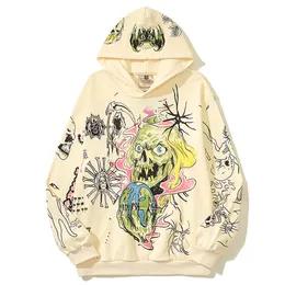 Skeleton Graffiti Terry Material Hoodies masculinos Streewear outono pulôver com capuz para homens