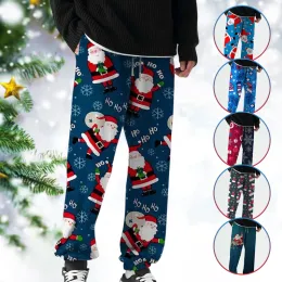 Pants Men Christmas Printed Casual Trousers Autumn Winter Drawstring Jogger Pants Xmas Santa Claus Wide Straight Pants Sweatpants