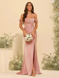 Elegant Women's Evening Party Dress Off-the-Shoulder Spaghetti Straps Silt Long Silk Satin Prom Formal Gowns Robe De Soiree