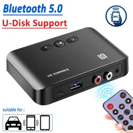 T10 Bluetooth 5.0 med fjärrkontroll NFC Music Adapter RCA trådlös ljudmottagare USB -uppspelning