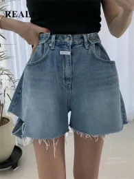 Jeans Realeft High Wole Hole Womens Jeans Wide Len Shorts Tassel 2023 Novo Spring Summer Summer Casual Chic Aline TRORSES feminino