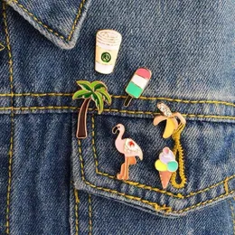 6st Set Banana Lolly Flamingo Palm Tree Cup Pins Brosches Badges Hard Emamel Lapel Pin Hat Bag Jeans Pins Backpack Accessories1285n