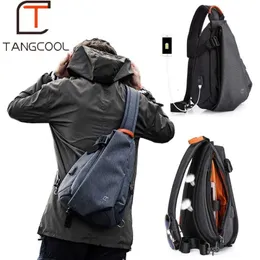 Tangcool çok işlevli moda erkekler crossbody çanta usb şarj sandık paketi kısa yolculuk habercileri torba su kovucu omuz çantası m228a