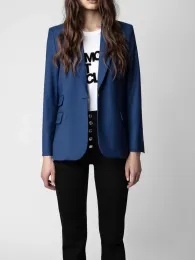 Blazer Autunno Inverno Donna Blazer blu Bottoni con strass Dentellato Nuovo 2022 Cappotto a maniche lunghe dritto OL con bottone singolo