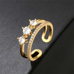 Bandringe UILZ Mode Einfacher Doppelschichtiger offener Ring Geeignet für Frauen Exquisiter funkelnder runder Zirkonring Täglicher Arbeitsschmuck J240226