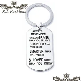 Key Rings Trendy Stainless Steel Keychain Brother Key Rings Jewelry Engraved Inspirational Word You Are Braver Stronger Sma Dhgarden Dhu0E