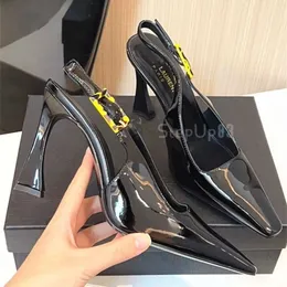 Abito da ballo Ballo Scarpa di lusso slingback in pelle specchiata Donna Coccodrillo nero Designer tacco sandalo uomo Slide lady regalo tazz