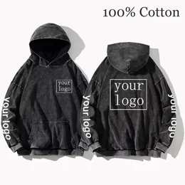 Your OWN Design Brand Picture Custom Printed Men Women DIY Hoodies Vintage Wash Cotton Sweatshirt Casual Loose Y2K Clothes 240226