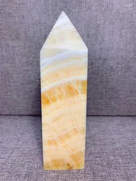 Decorative Figurines Natural Orange Calcite Tower Carving Free Form Crystal QSea Stone Mineral Madagascar Healing Palm Workmanship Ornament