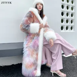 Fur Fantasy Colored Women Hooded Long Faux Fur Coat Luxury Loose Fluffy Y2K Faux Fur Jacket Women Winter Outerwear Furry Overcoat