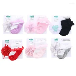 Hair Accessories 2pcs/set Flowers Hairbands Girls Headwear Children Elastic Band Kids With Cotton Socks Set