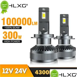 Reflektory samochodowe H7 LED Canbus 300W 100000LM H4 H11 H1 HB3 9005 HB4 H8 HIR2 9012 BI Reflight BB Motocykl 6000K 4300K ​​12V 24 V Hlxg 2 DHHSF