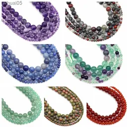 Bärad natursten fluorite tiger ögonläkande kristall för smycken tillverkning av pärla lösa pärlor diy armband halsband tillbehör 4 6 8 10mm yq240226