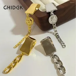 Dangle Earrings GHIDBK Gold Plated Thick Rectangle Bar Coin And Long Chain Drop Women Geometric Asymmetric Jewelry Fashion