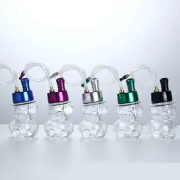 Colorful Bear Style Aluminium Glass Bong Pipe Hookah Waterpipe Bubbler Filter Screen Bowl Portable Herb Tobacco Cigarette Holder Smoking ZZ