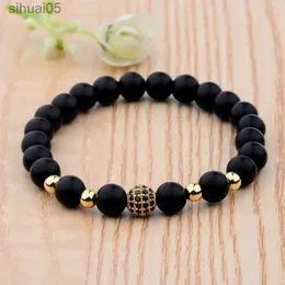 구슬로 된 고급 천연 석재 팔찌 요가 보석 마이크로 포장 CZ Ball Matte Matte Charms Beads Bracelets 남성 yq240226