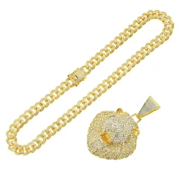 Colar moissanite legal cheio de diamante 3d cabeça de leão pingente corrente cubana hip hop pescoço corrente bloqueio osso