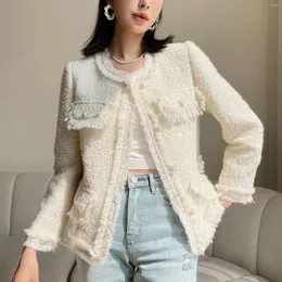 Jackor Kvinnors lilla doftjacka 2024 Autumn High-End Celebrity Style fringes Tassel Short Tweed Cardigan Wool Coat