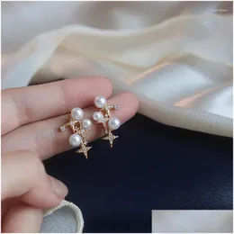 Stud Earrings North Of The Starlight French Retro Pearl Female Summer Six-Pointed Star Forest Super Fairy Cold Wind Bead Drop Delivery Otjxs