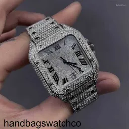 Armbandsur med lyxiga kartorer Moissanite Iced ut klockor Hip Hop Bust Down Unisex Diamond Watch rostfritt stål Stålad handled ZC