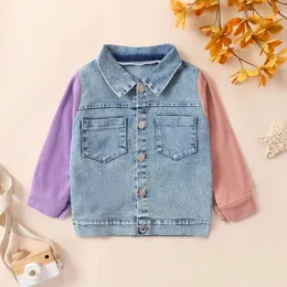 Spring and Autumn Season Boys Girls Infants Long Sleeve Lively Romantic Denim Patchwork Color Collision Jacket 240220