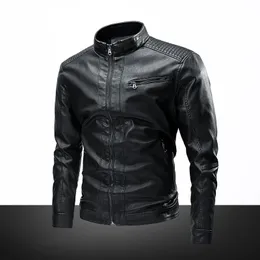 Mens Slim 2023 Pu Leather Jacket Motorcykelcykel Jackor Autumn Winter Warm Black Outdoor Outwear Coats 5xl Plus Szie 240223