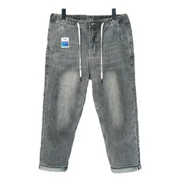 Büyük boyutlu küçük düz elastik bel harlan kot pantolon artı erkekler moda yüksek bel sonbahar yağ pantolon