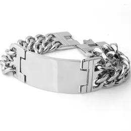 Link Bracelets Granny Chic 23mm Cut Double Curb Cuban Silver Color 316L 스테인레스 스틸 팔찌 남성 체인 소년