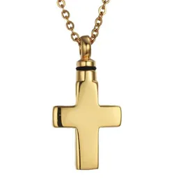 Cremation Jewelry gold Cross Pendant Keepsake Memorial for Ashes Urn Necklace Stainless Steel - Included Fill Kit264G