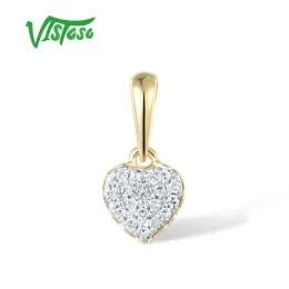 Necklaces Vistoso Authentic 14k 585 Yellow Gold Pendant for Women Sparkling Diamond Little Heart Simple Elegant Fine Cute Jewelry Set