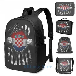 Backpack Funny Graphic Print Croatian American Flag USA Croatia USB Charge Men School Bags Women Bag Travel Laptop