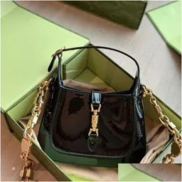 Evening Bags Chain Jackie Shoder Women Underarm Hobo Crossbody Bag Patent Leather Crystal Letter Palin Handbags Purse Push-In Latch Dhcfp