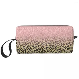 Kosmetiska väskor Rose Gold Glitter Black Leopard Bag Kvinnor Makeup Travel Zipper toalettartiklar Lagring