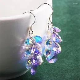 Orecchini pendenti di lusso femminile con geometria di cristallo, fascino, colore argento, goccia, carino, arcobaleno, zirconi, matrimonio, per le donne