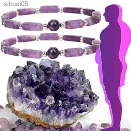 Bärade naturliga Amethyst Body-Purify Slimming Armband Stone Energy Yoga Armband för kvinnor Viktminskning Armband Trötthet Relief Healing YQ240226