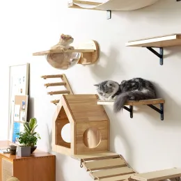 Scratchers 2pcs Prateleiras de parede de gato Cato de escalada de escalada montada com corda de juta arranhando a prateleira de móveis de gato e poleiro para gato interno