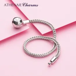 Bangles Athenaie 925 Sterling Silver Classic Wheat Chain Charms Armband med öppningsbar lås för europeiska armband Kvinnor/män smycken
