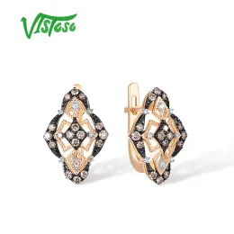 Charm Vistoso äkta 14K 585 Rose Gold Earrings For Women Sparkling Diamond Brown Diamond Earrings Delicate Vintage Fine Jewelry