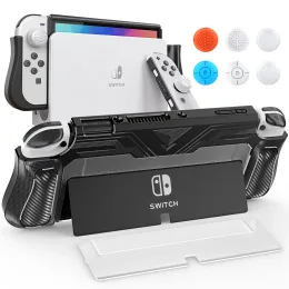 케이스 Heystop Switch OLED CASE 도킹 가능 Nintendo Switch OLED 모델 2021, 게임 카드 슬롯 및 6 개의 PCS Thumb Grips와 호환됩니다.