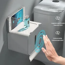 2024 Wall-Mounted Smart Toilet Paper Holder Punch-Free Bathroom Tissue Box Automatic Toilet Paper Dispenser Bathroom Accessories 240223