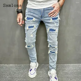 Men's Jeans Mens Vintage Hole Ripped Denim Pants Men Casual Pencil Pantalon 2024 European And American Fashion Hip Hop Demin Trousers