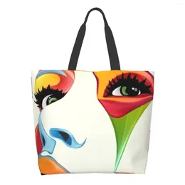 Shopping Bags Abstract Hand Painting Canvas Tote Bag School Large Capacity Grocery Lightweight Reusable Shoulder