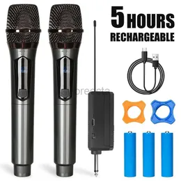 Microphones Wireless microphone 2 channel 1200mAh battery UHF microphone Handheld Dynamic Karaoke Mic for party karaoke church show meeting 240226