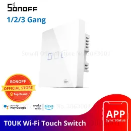 Управление SONOFF T0 UK Wi-Fi Smart Switch 1/2/3 Gang Wireless Wall Touch UK Light Switches APP Голосовое дистанционное управление для комплекта домашней автоматизации